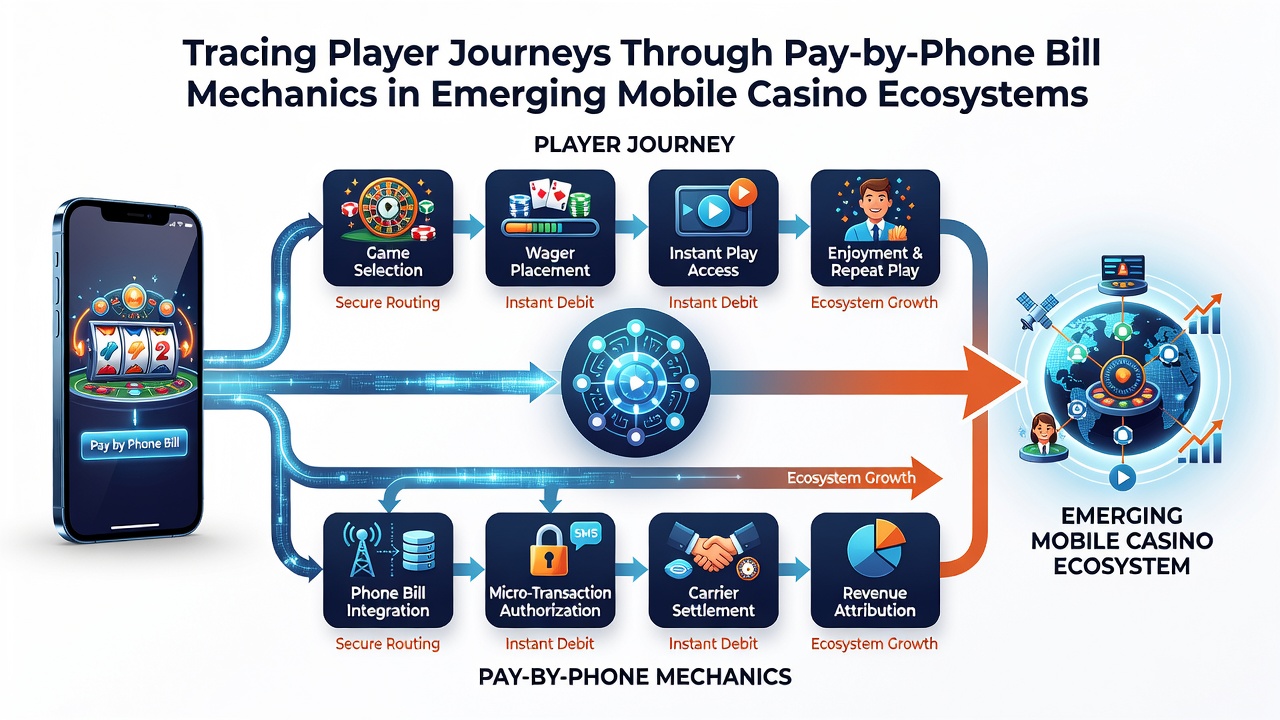 Analytics dashboard displaying player journey paths using pay-by-phone billing in mobile casino platforms